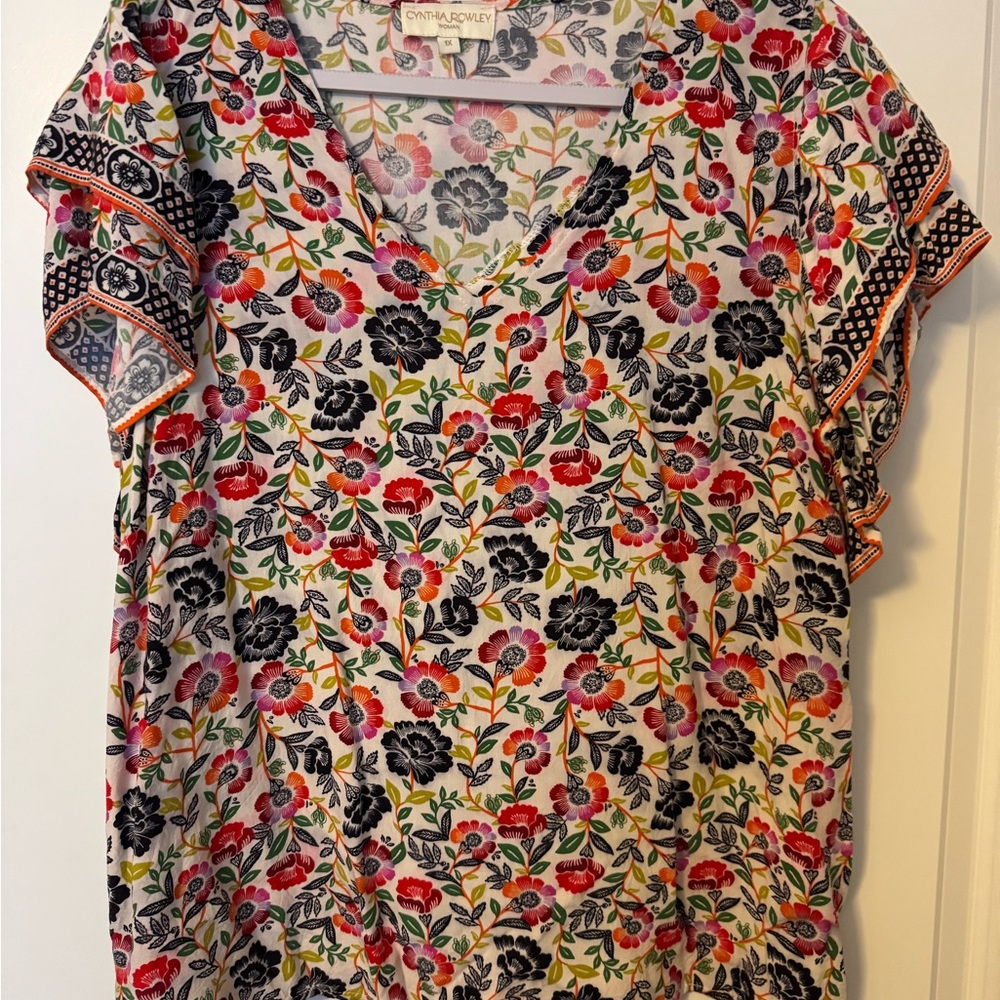 Cynthia Rowley Cream and Red Short Sleeve Blouse